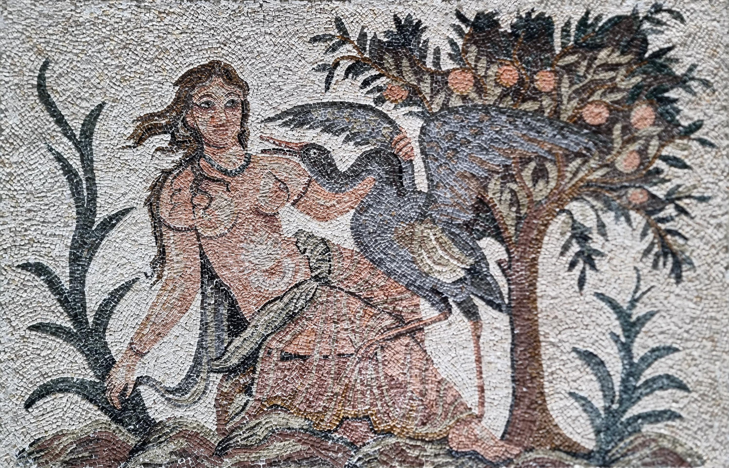 50"x32" Ancient Man Holding Duck Mosaic Wall Art –Historical Scene, Nature-Inspired Home Decor, Customization available