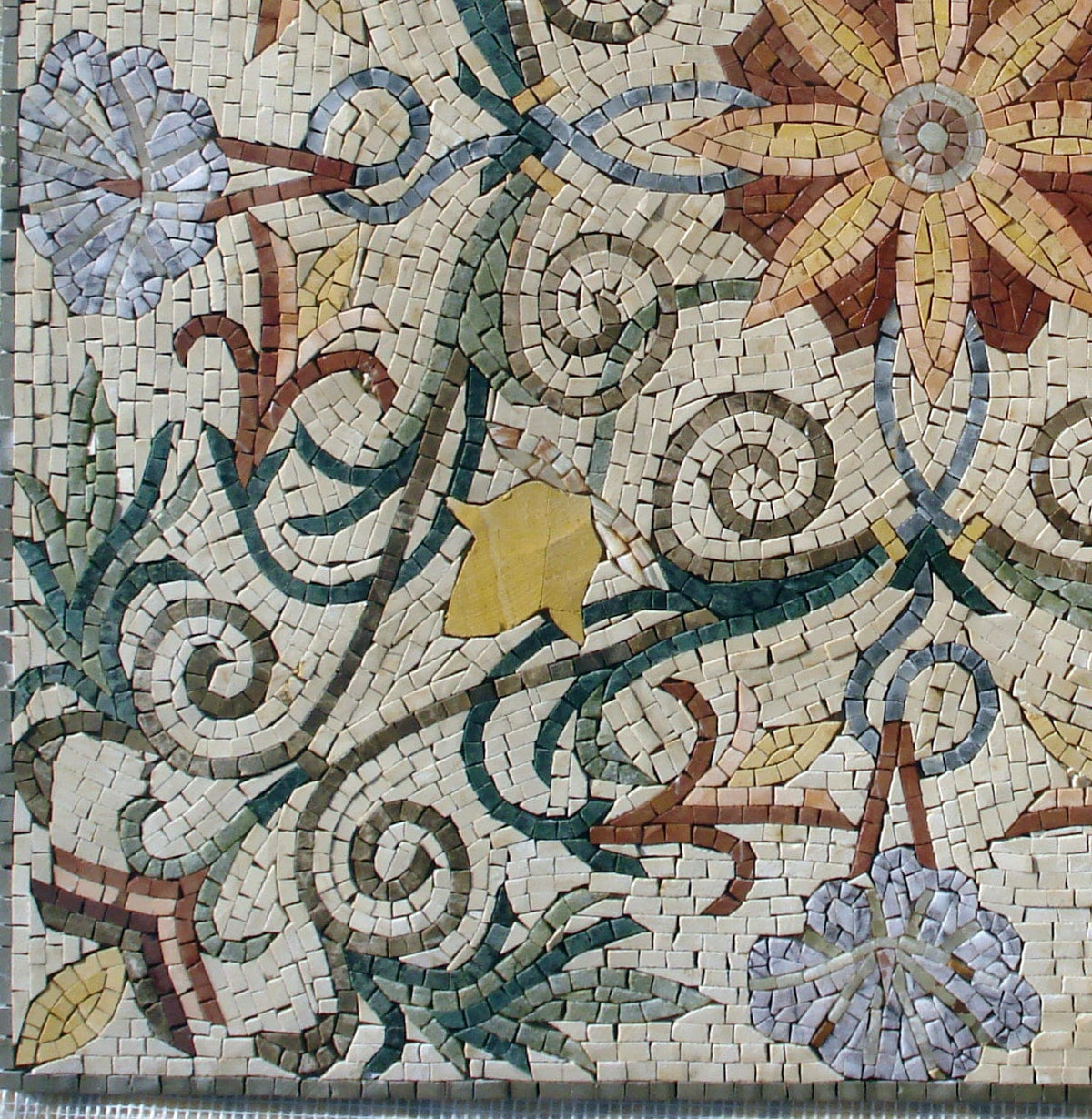 40" Floral Medallion Mosaic Tile: Geometric Marble Floor Art