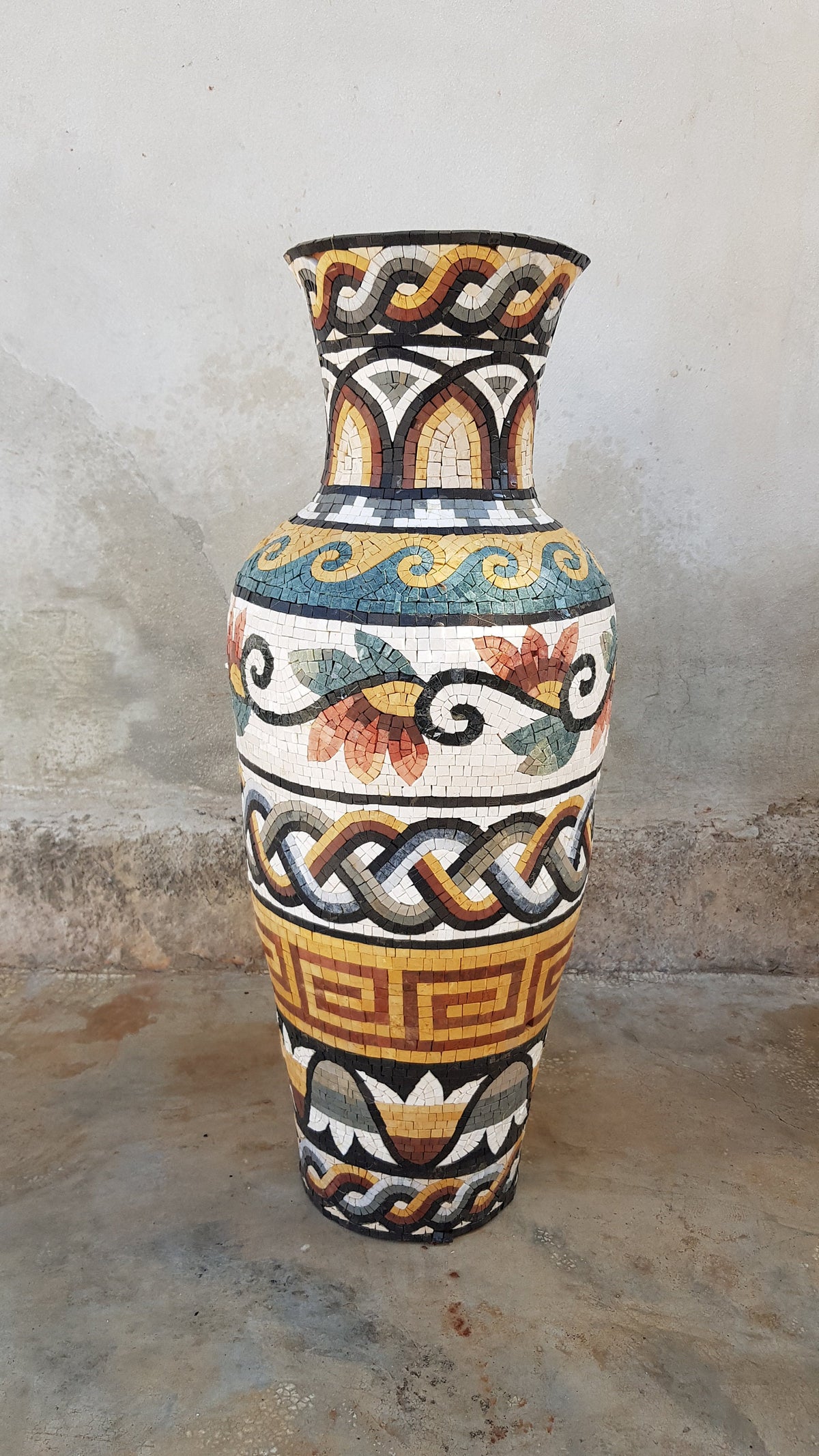 Handmade Floral Mosaic Vase: Natural Stone Art, Kitchen Decor