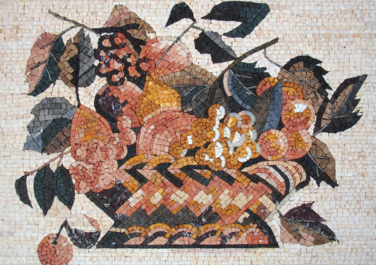 MOSAIC KITCHEN BACKSPLASH -Woven Fruit Basket Still-Life Marble Mosaic Wall Work art