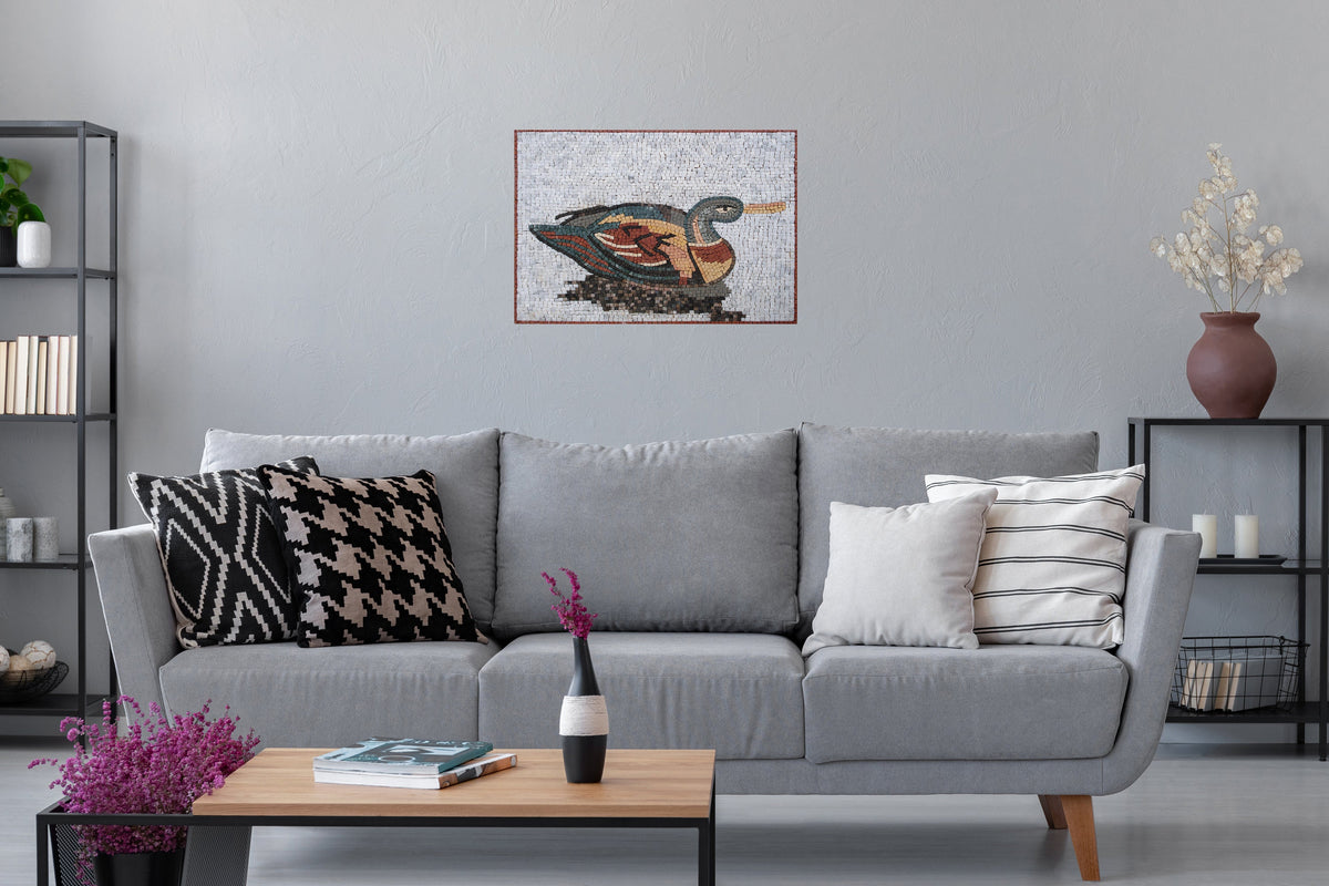 Handmade Duck Mosaic Tile Art: Marble Wall Decor (24" x 16")