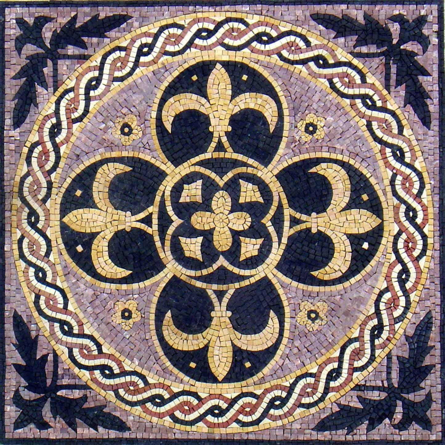 48" Floral Marble Mosaic Tile: Geometric Botanical Inlay