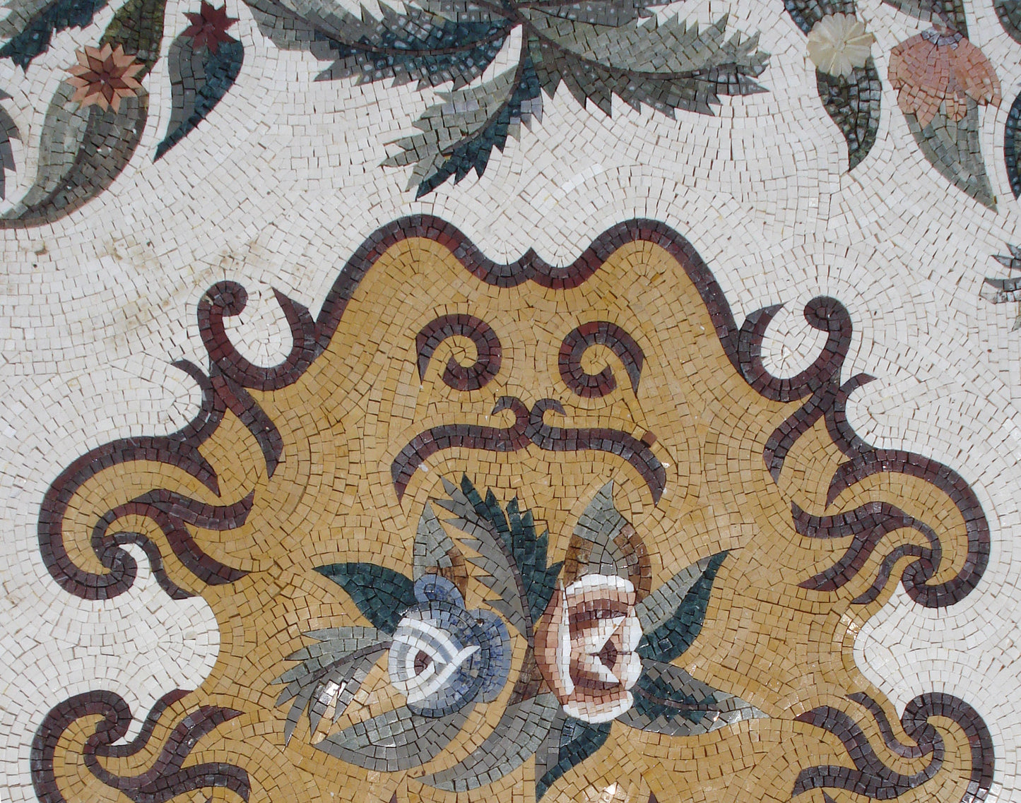 Mosaic Flower Carpet: Handmade Natural Stone Tile Rug (80x80")