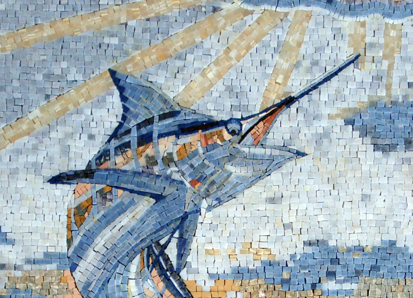 Handmade Swordfish Mosaic Tile Art: Nautical Wall Decor (32" x 24")