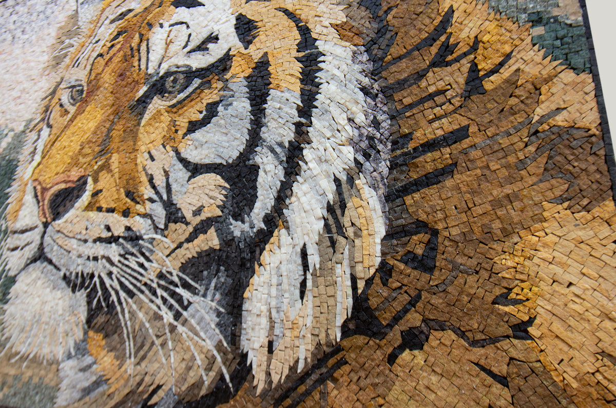 Handmade Tiger Mosaic Tile Art: Wild Animal Wall Decor