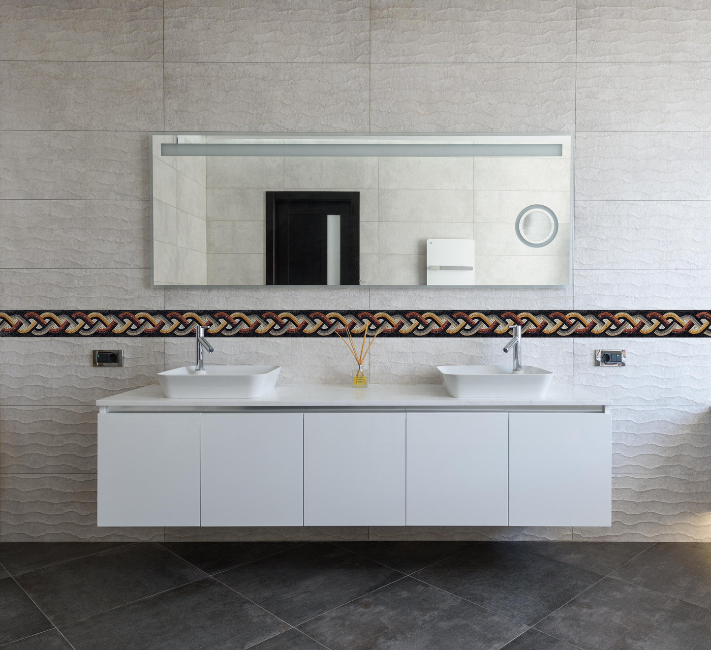 6″ Warm‑Toned Woven Border Mosaic – Handmade Marble Tile Trim, Customization available