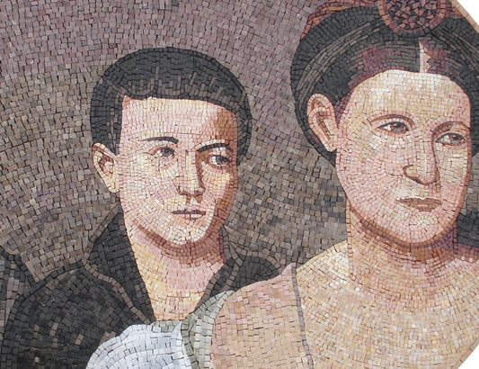 Handmade Family Portrait Mosaic Mural: Marble Stone Tiles (52” x 32")
