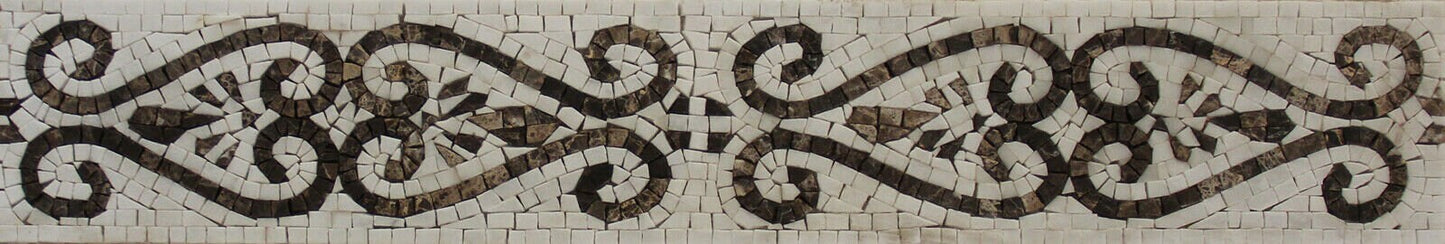 Botanical Mosaic Border Tile: Geometric Floral Art, 6" x 40"