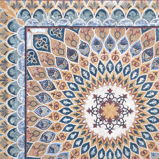 Handmade Marble Stone Mosaic Rug: Square Medallion Design