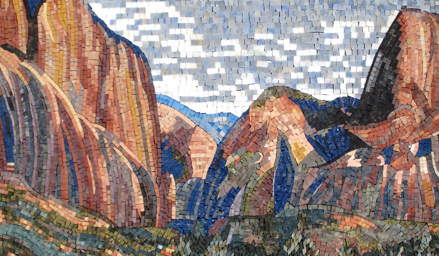 LS039 Landscape Mountains Sky Marble Mosaic Art