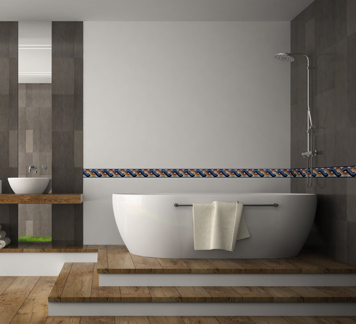 Colorful String Marble Mosaic Border - 6" x 40" Wall Tile
