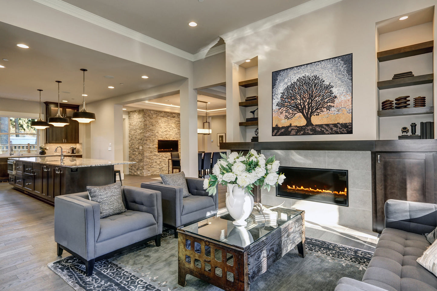 Handmade Marble Mosaic Tile: Tree Landscape Wall Art (40” x 32")