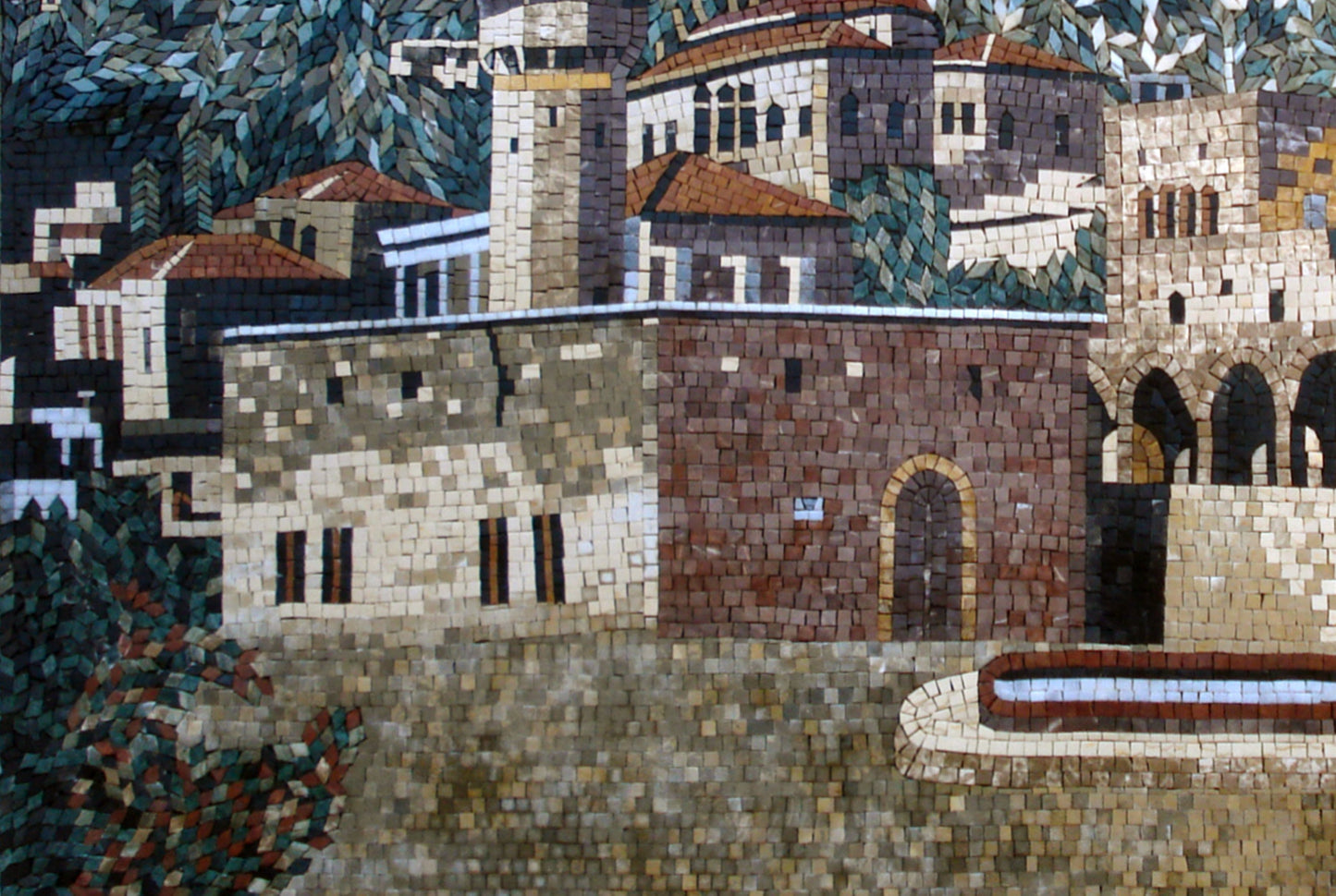 Handmade Marble Mosaic Tile: Middle Eastern Old City Landscape