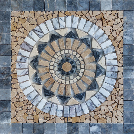 Handmade Marble Medallion Mosaic Art: Tropical Home Decor (24x24)