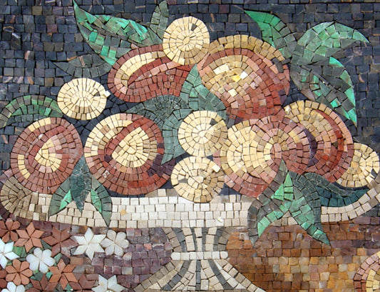 Handmade Marble Mosaic Tile: Fruit Still Life Kitchen Backsplash (32” x 26")