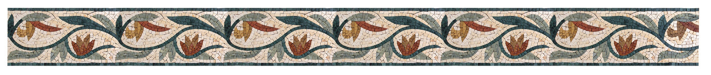Botanical Mosaic Border: Floral Marble Tile, Bathroom Wall Decor (8"x40")