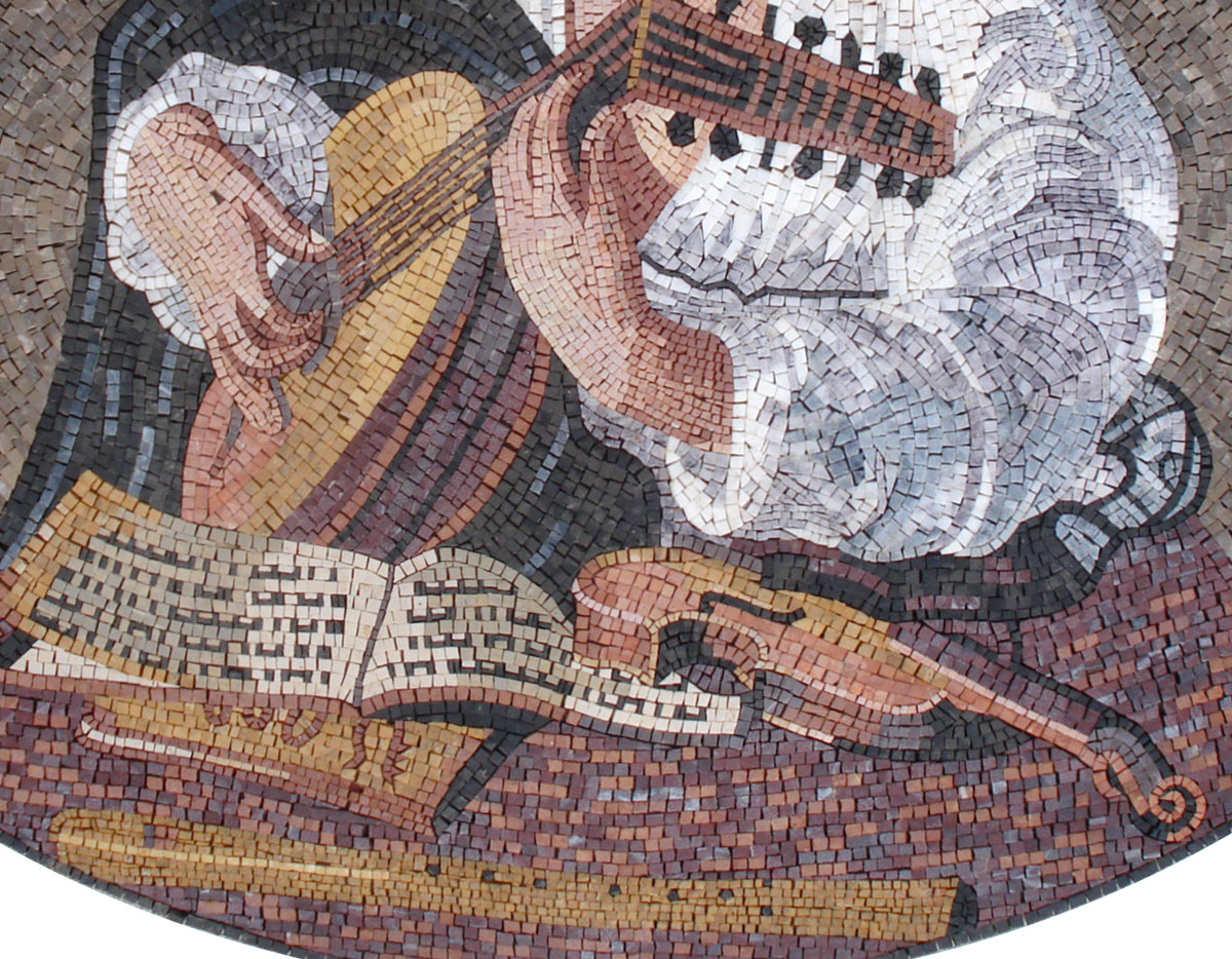 Handmade Marble Mosaic Mural: Girl Musician Playing Oud