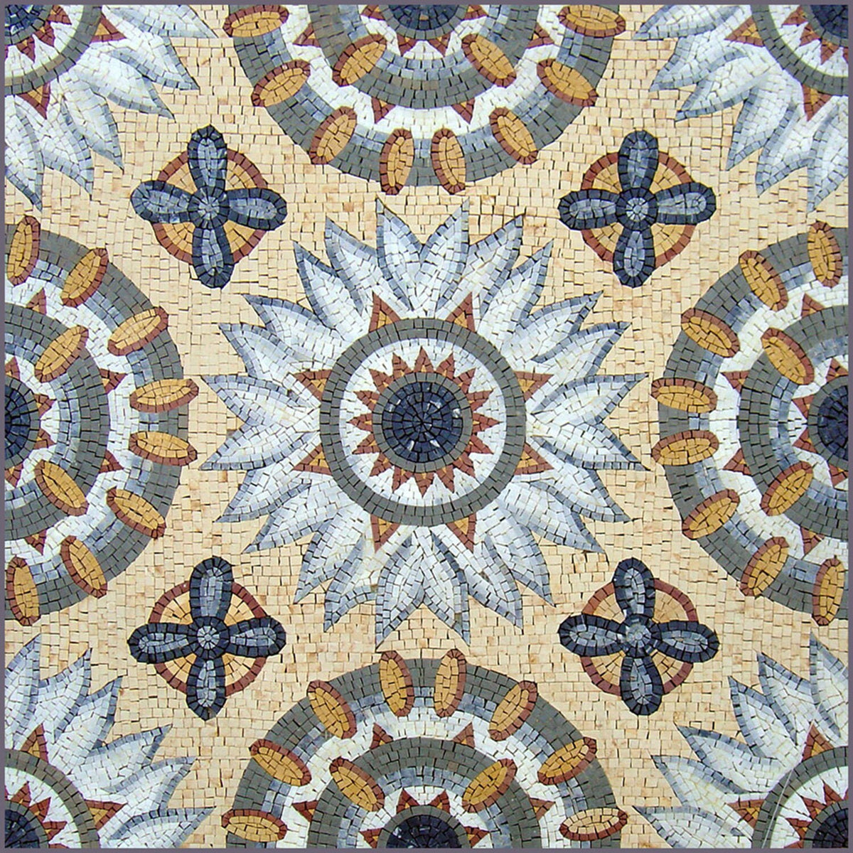 40" Medallion Mosaic Tile: Geometric Marble Mural