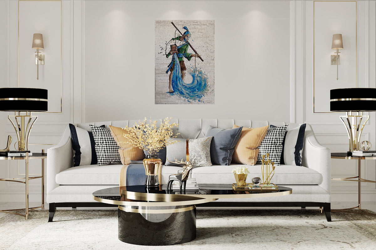 Aquarius Zodiac Mosaic Tile Art: Handmade Stone Wall Decor