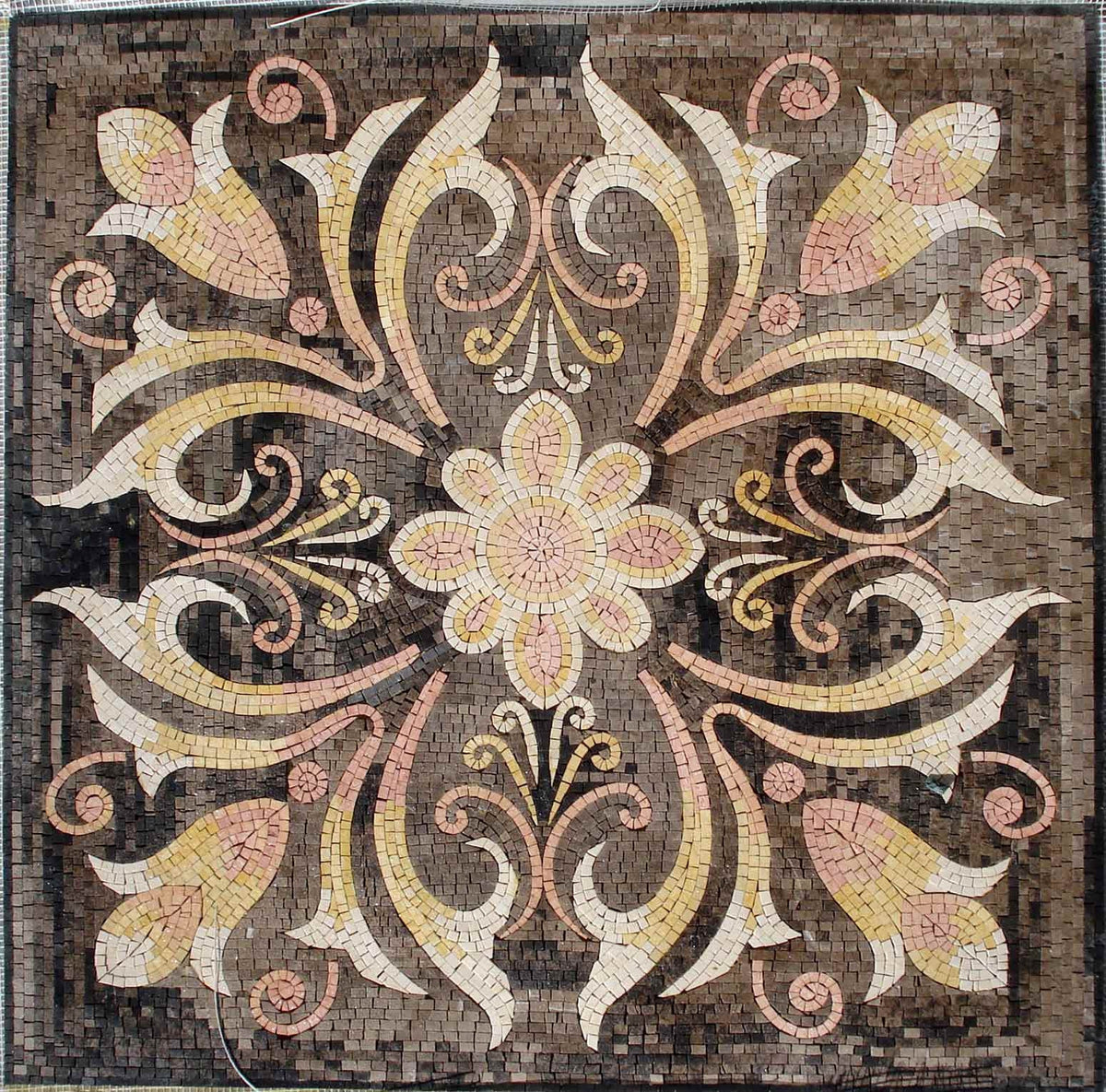 32" Floral Marble Mosaic Tile: Geometric Wall Art, Flooring Decor