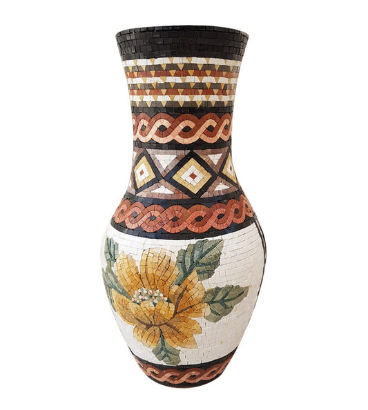 Handmade Floral Mosaic Vase: Marble Stone Art, Home Decor