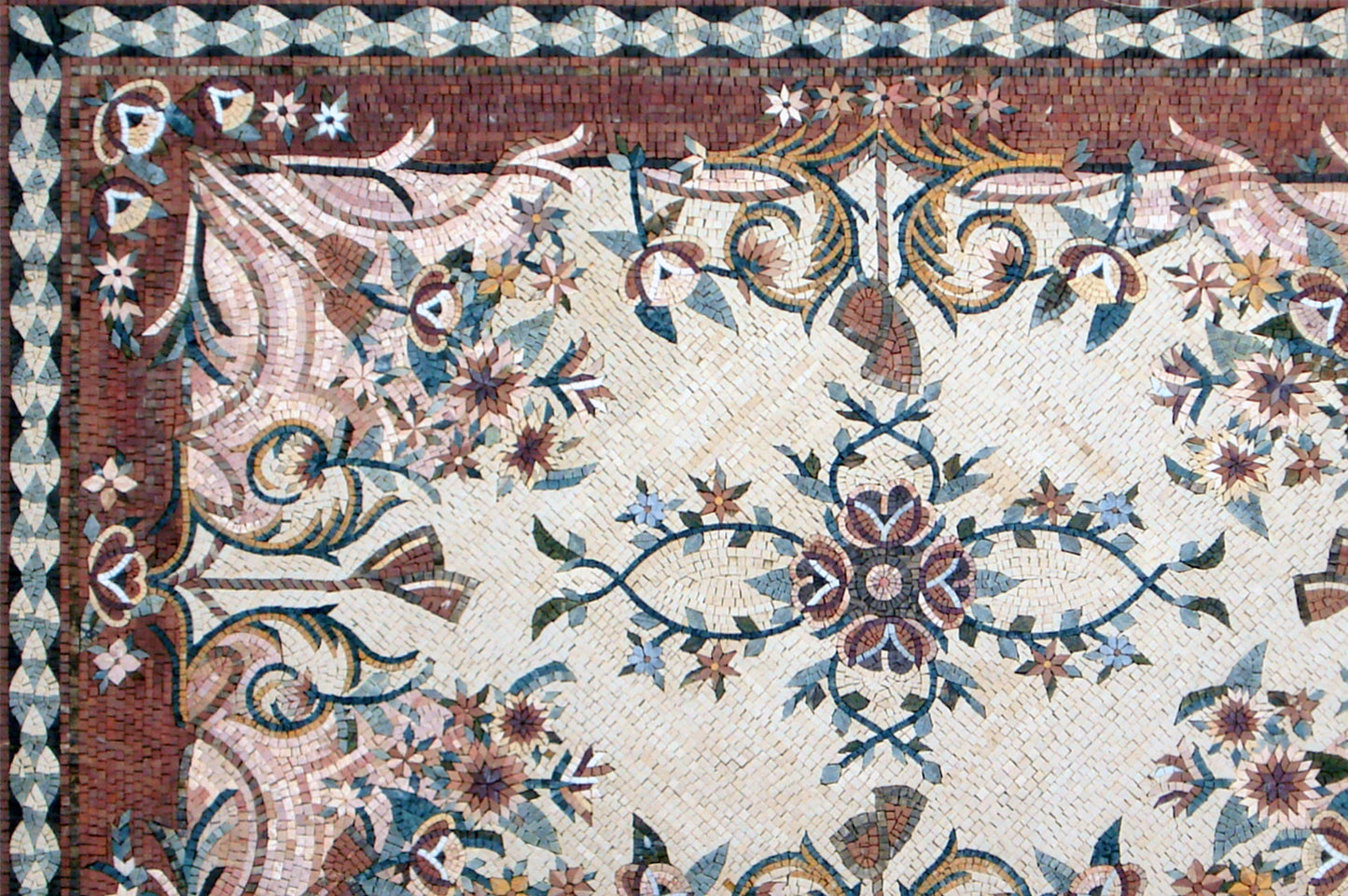 Floral Mosaic Rug: Handmade Marble Stone Art (80” x 54")