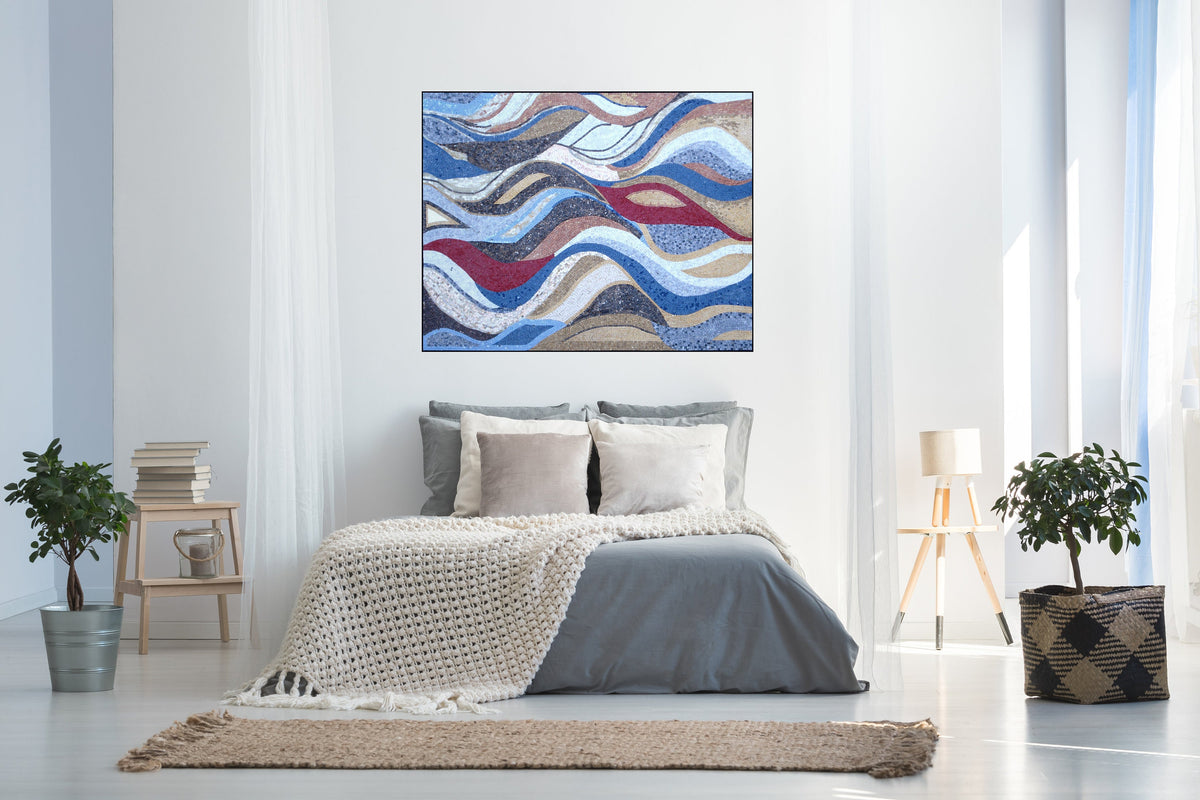 Handmade Abstract Marble Mosaic Mural: Colorful Medallion Tile Art (52” x40")