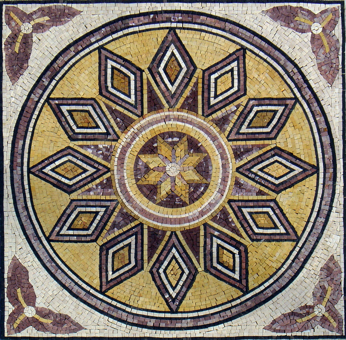 40" Medallion Marble Mosaic Tile: Handmade Inlay Artwork