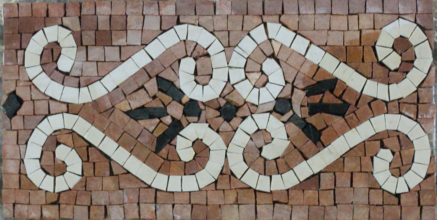 Floral Marble Mosaic Border Tile: Handmade Geometric Art (6x40")