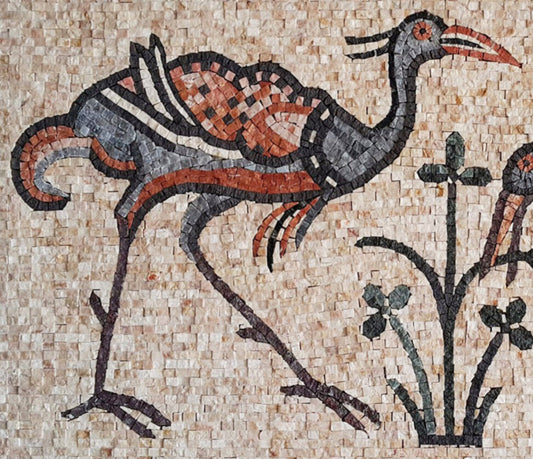 Bird Mosaic Backsplash: Handmade Marble Wall Art (40” x 20")