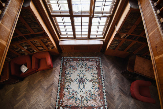 Floral Mosaic Rug: Handmade Marble Stone Art (80” x 54")