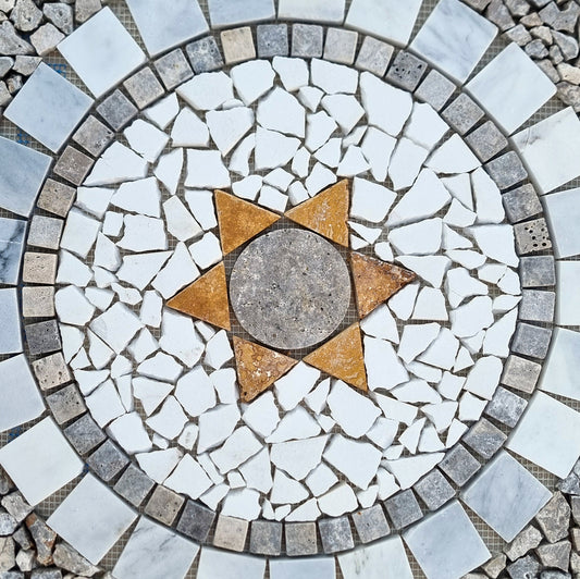 Handmade Natural Stone Mosaic Tile: Tropical Art Decor (24” x 24")