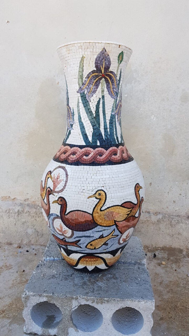 Handmade Duck Art Mosaic Vase: Marble Stone Home Decor