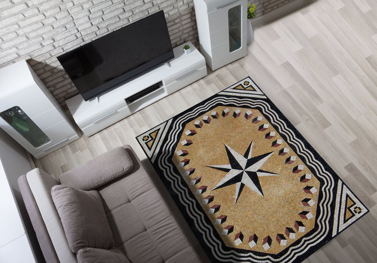 Handmade Marble Mosaic Compass Rug: Home Decor (60” x 40”)