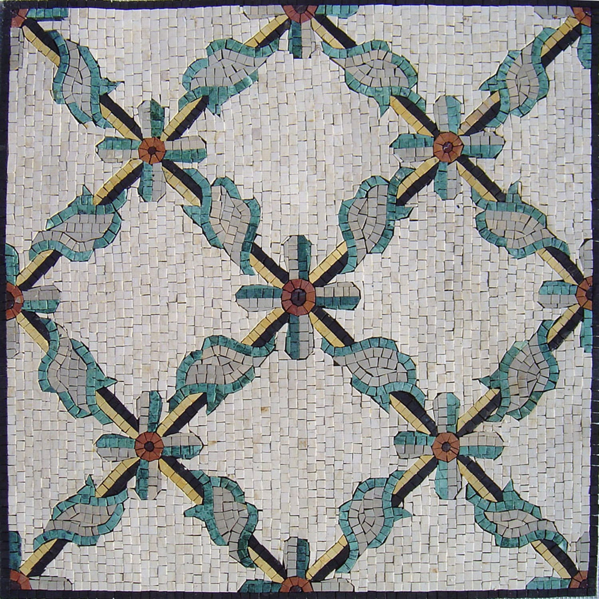 40" Floral Marble Mosaic Tile: Geometric Medallion Art