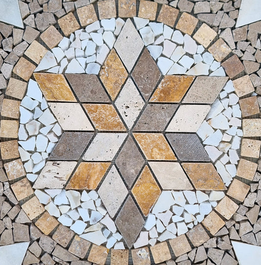 Handmade Travertine Mosaic Medallion: Tropical Stone Art, 24"