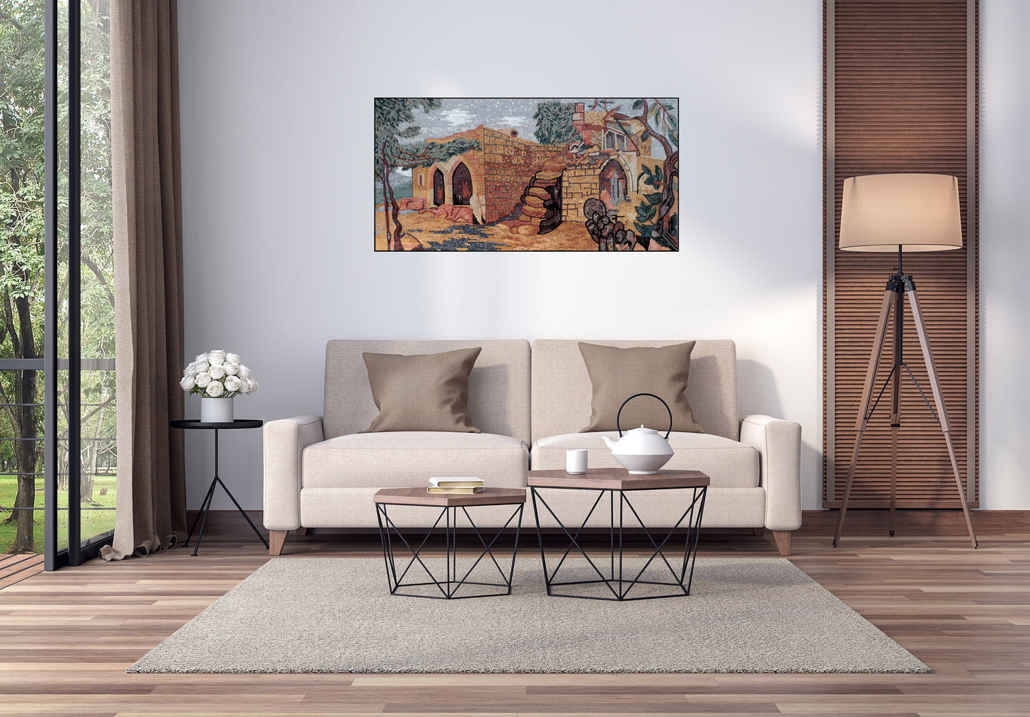 Handmade Roman Mosaic Tile Art: Old City Wall Decor