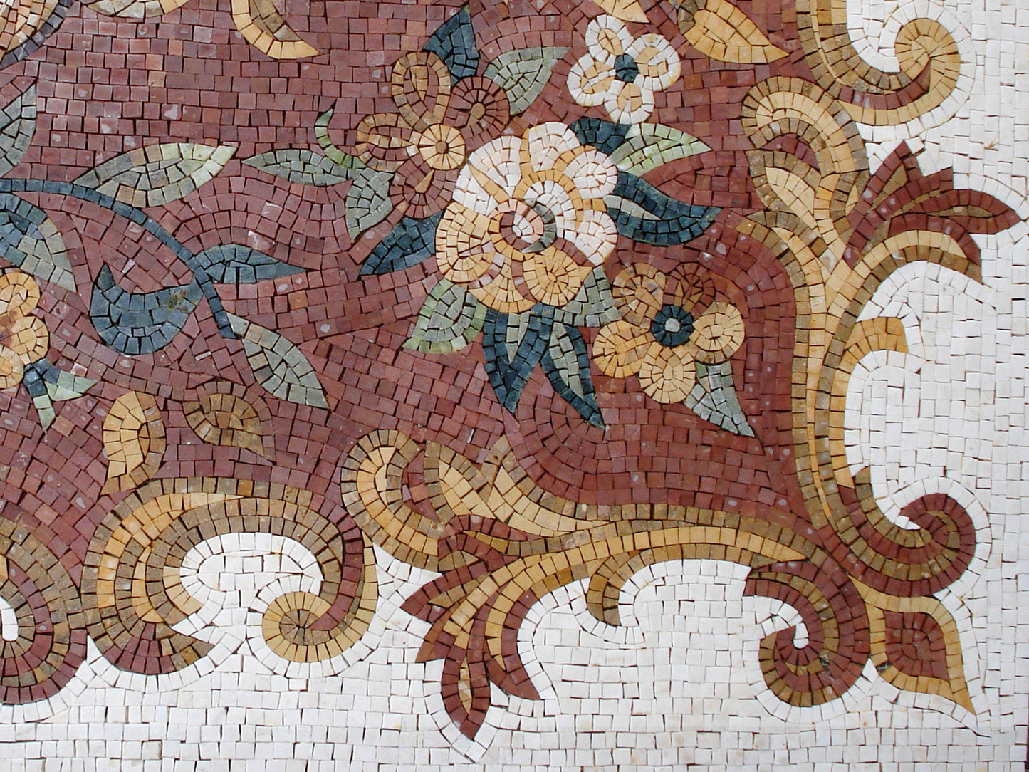 Floral Marble Mosaic Rug: Handmade Stone Carpet (108” x 64")