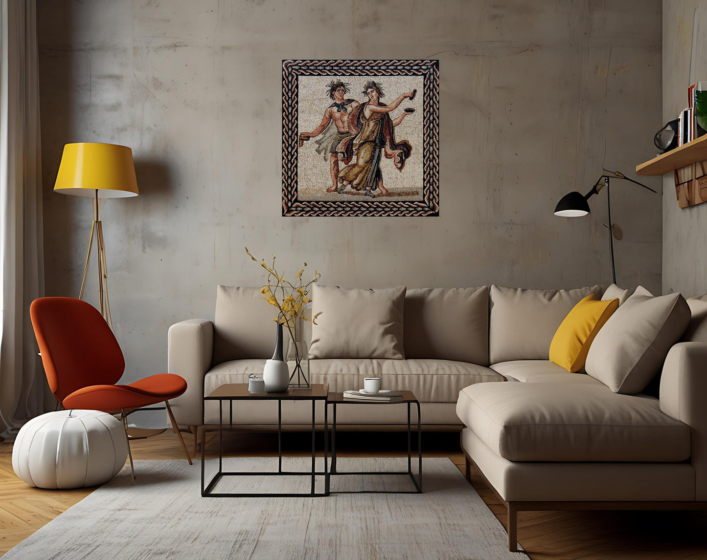 40"x40" Ancient Couple Mosaic Wall Art, Classical Romantic Scene, Timeless Home Decor, customization available
