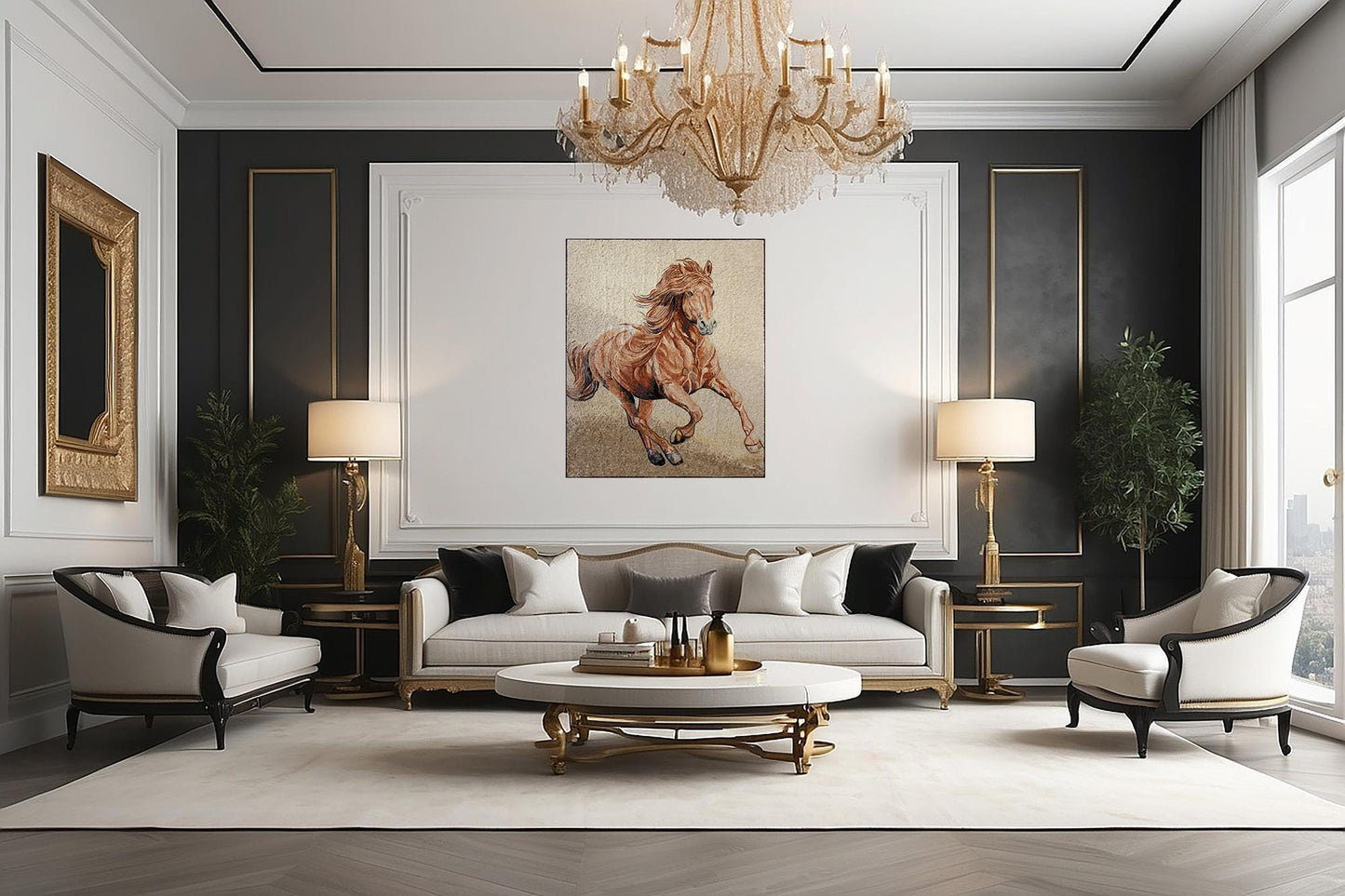 Handmade Horse Mosaic Mural: Marble Stone Animal Art Tile