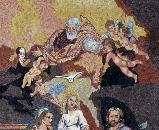 Handmade Marble Mosaic Tile: The Two Trinities with Child Art