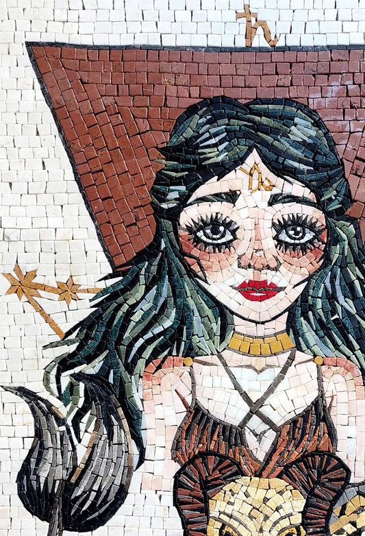 Capricorn Zodiac Mosaic Tile Art: Handmade Stone Wall Decor