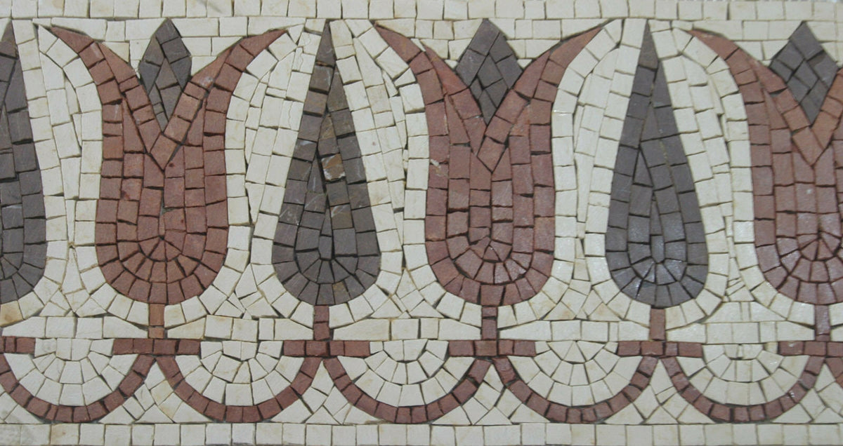 Floral Mosaic Border Art: 8" Marble Wall Decor