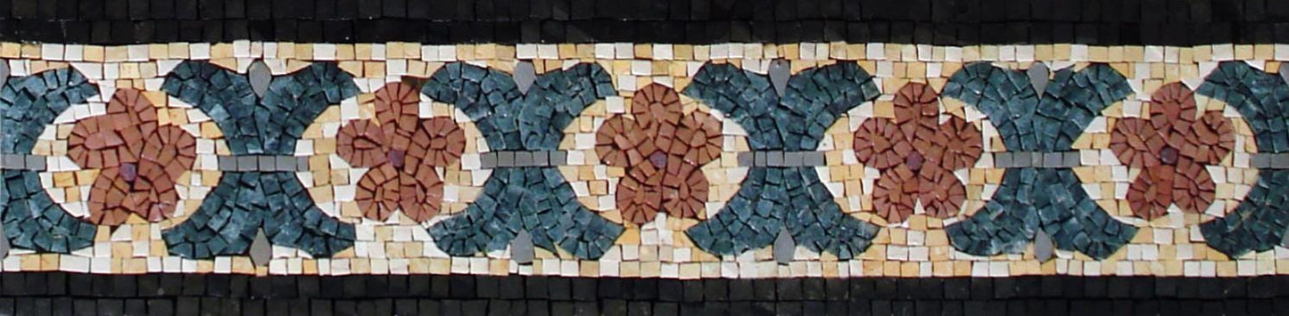 6″ Red & Teal Decorative Mosaic Border – Handmade Tile Pattern, Vibrant Floral Accent, Customization available