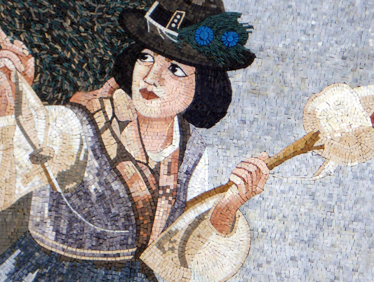 Handmade Marble Mosaic Tile: Architect Woman Art, Backsplash Wall Decor (52” x 32”)