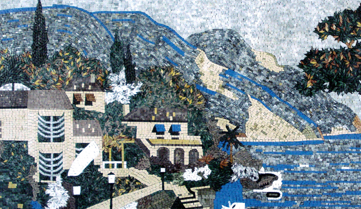 Handmade Marble Mosaic Tile: Coastal Seascape Wall Art