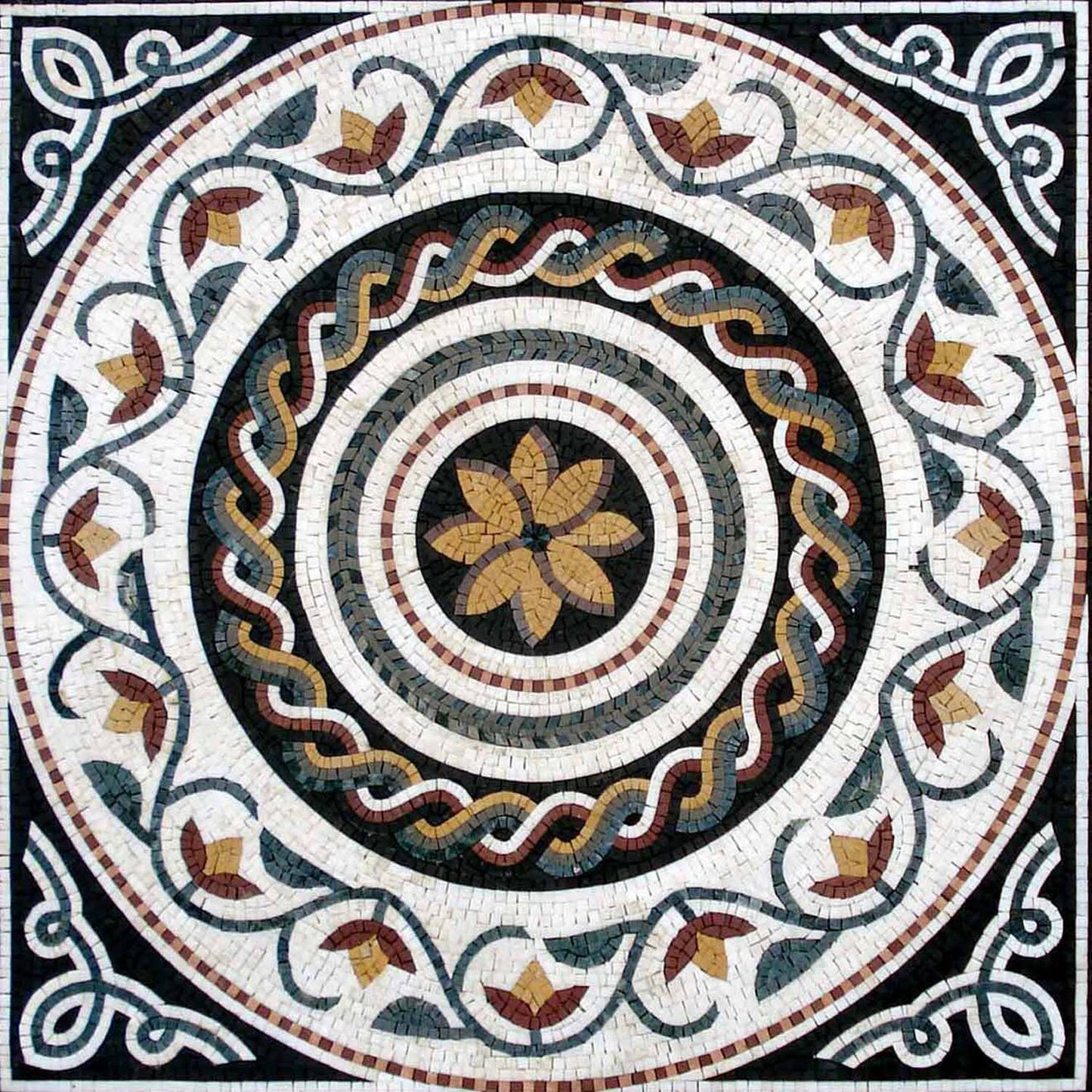 40" Botanical Marble Mosaic Tile: Indoor/Outdoor Medallion