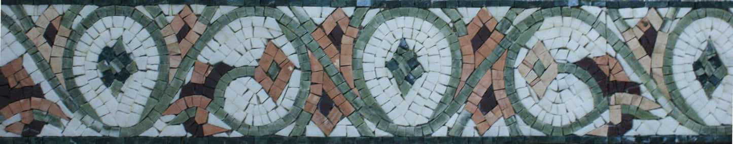 Botanical Marble Mosaic Border: Geometric Tile Art, 40"x6"