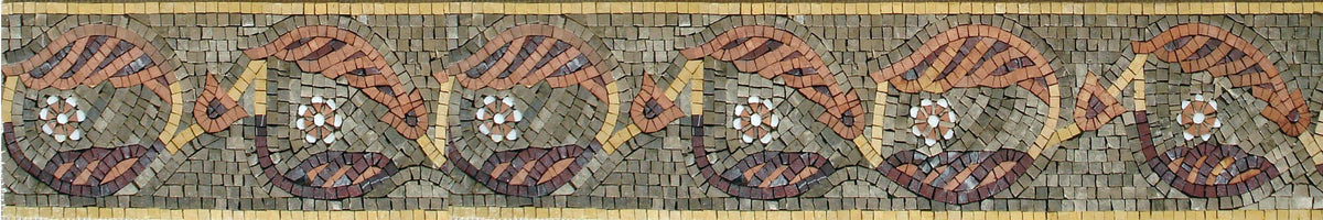 Botanical Marble Mosaic Border: Floral Leaves, 8" x 40"