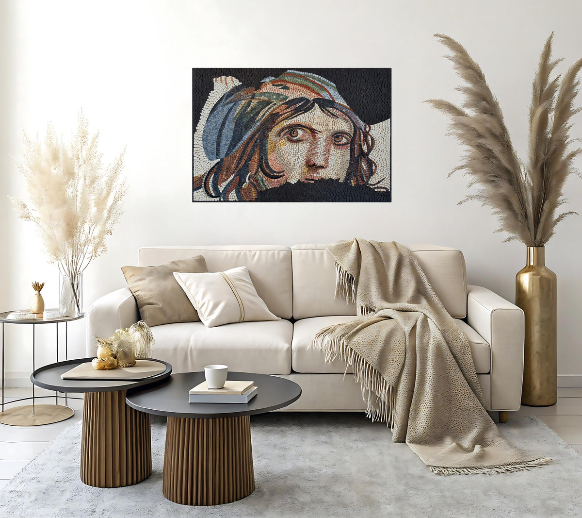 36"x24" Zeugma Mosaic Wall Art, Feminine Portrait Decor, Artistic Home Accent, Customization Available